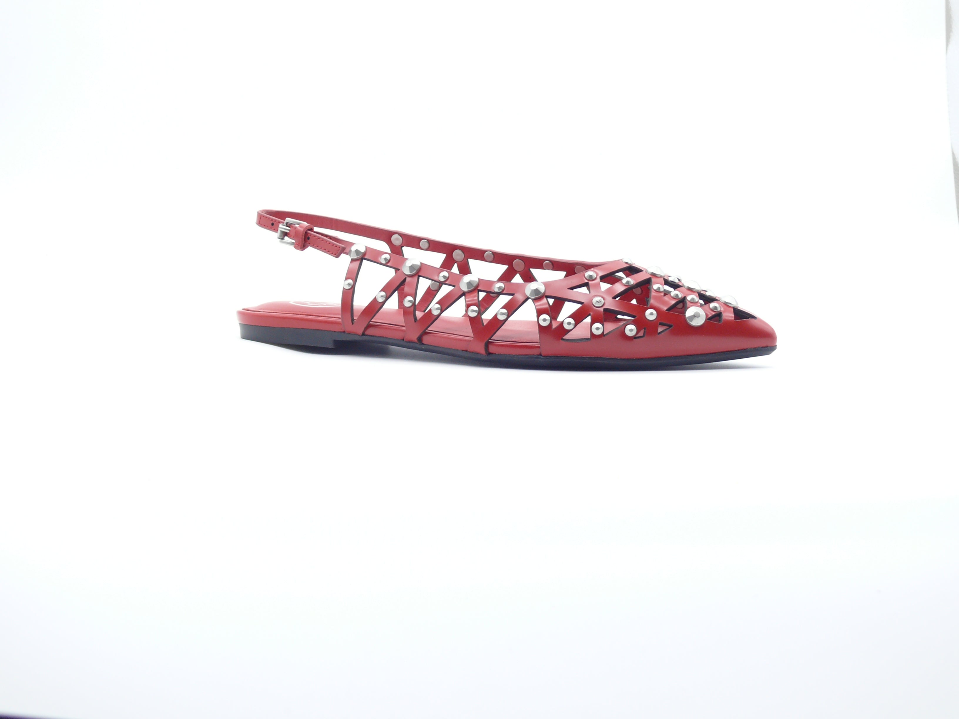 ASH Bazaar Aura Rouge – Sandales plates slingback en cuir à clous Femme