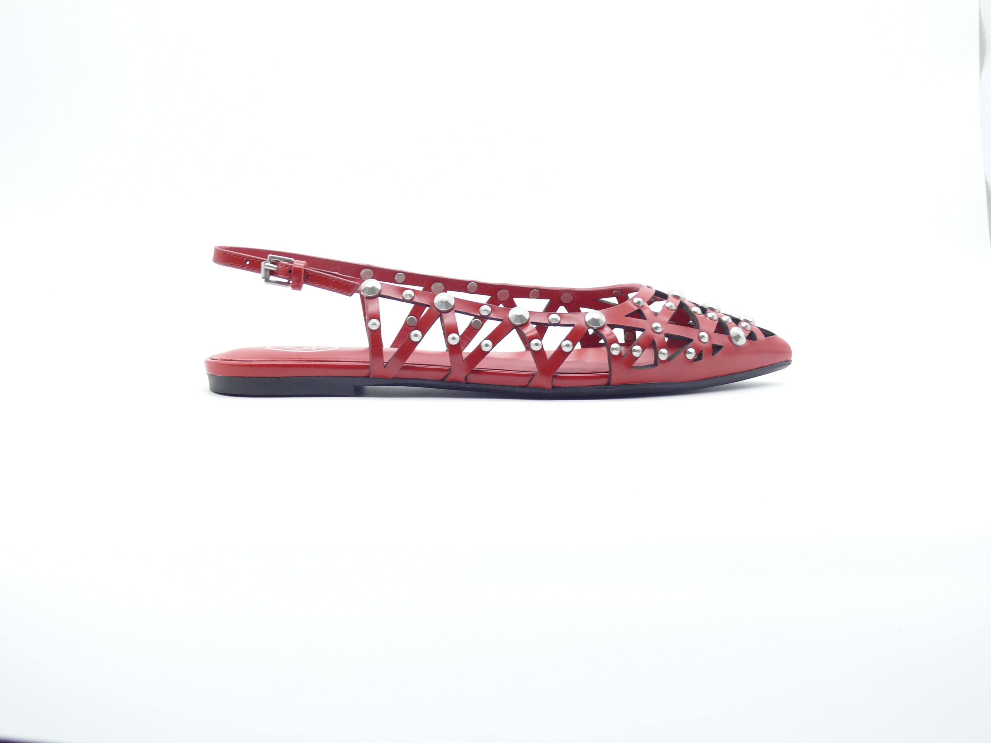 ASH Bazaar Aura Rouge – Sandales plates slingback en cuir à clous Femme
