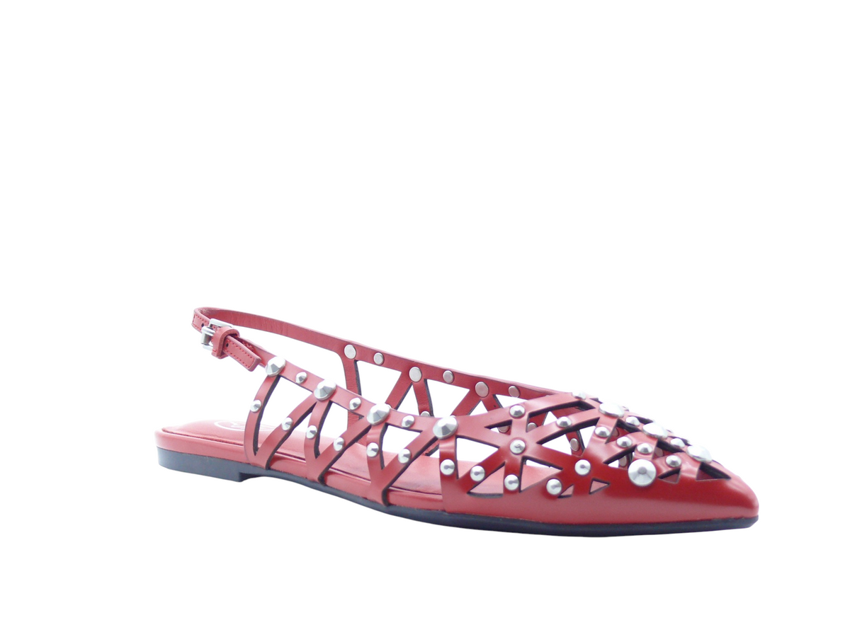 ASH Bazaar Aura Rouge – Sandales plates slingback en cuir à clous Femme