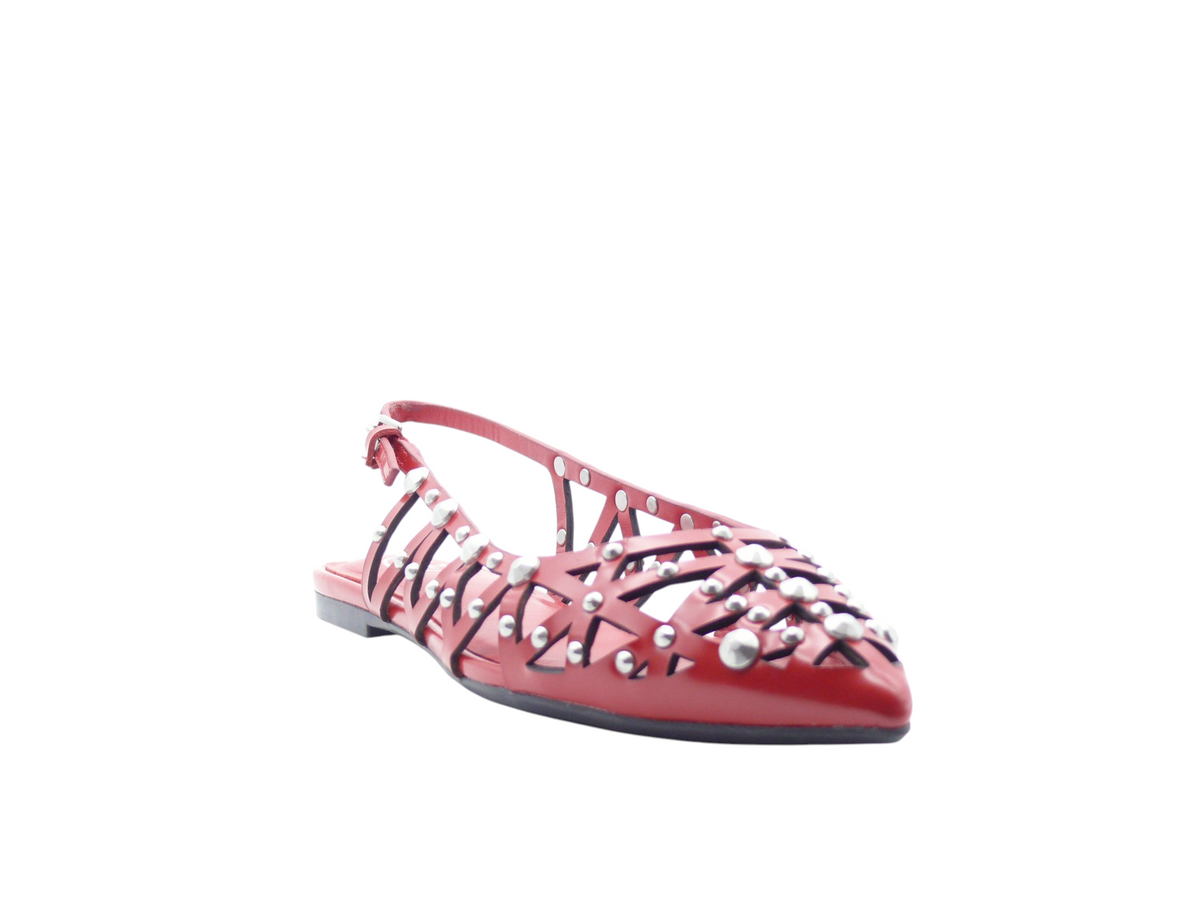 ASH Bazaar Aura Rouge – Sandales plates slingback en cuir à clous Femme