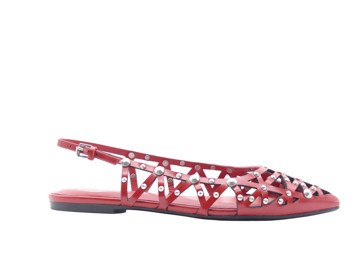 ASH Bazaar Aura Rouge – Sandales plates slingback en cuir à clous Femme