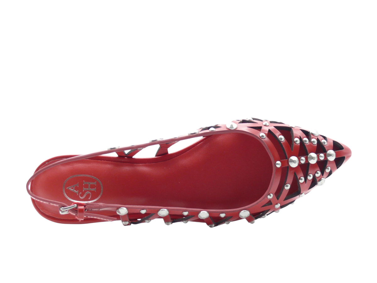 ASH Bazaar Aura Rouge – Sandales plates slingback en cuir à clous Femme