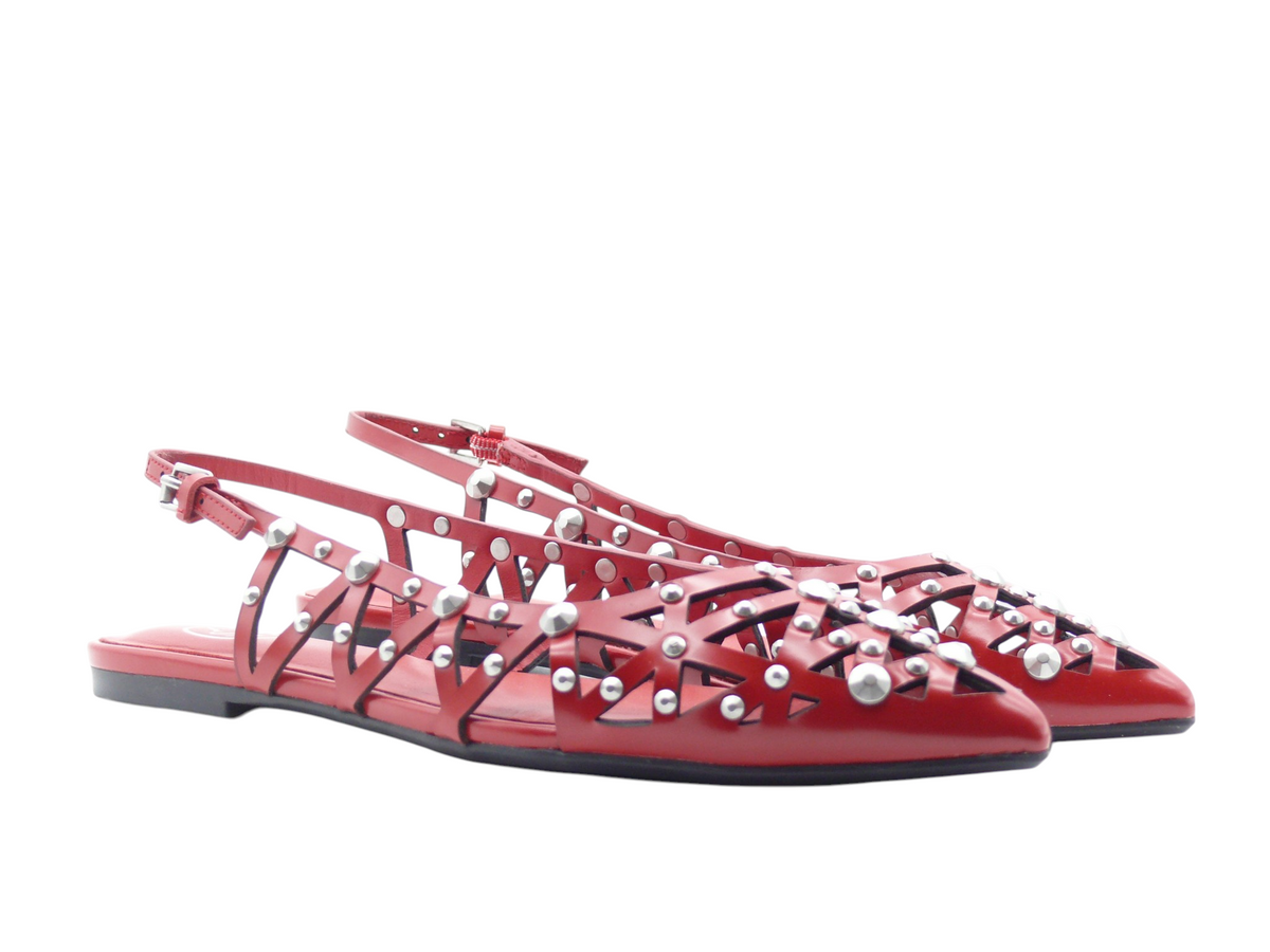 ASH Bazaar Aura Rouge – Sandales plates slingback en cuir à clous Femme