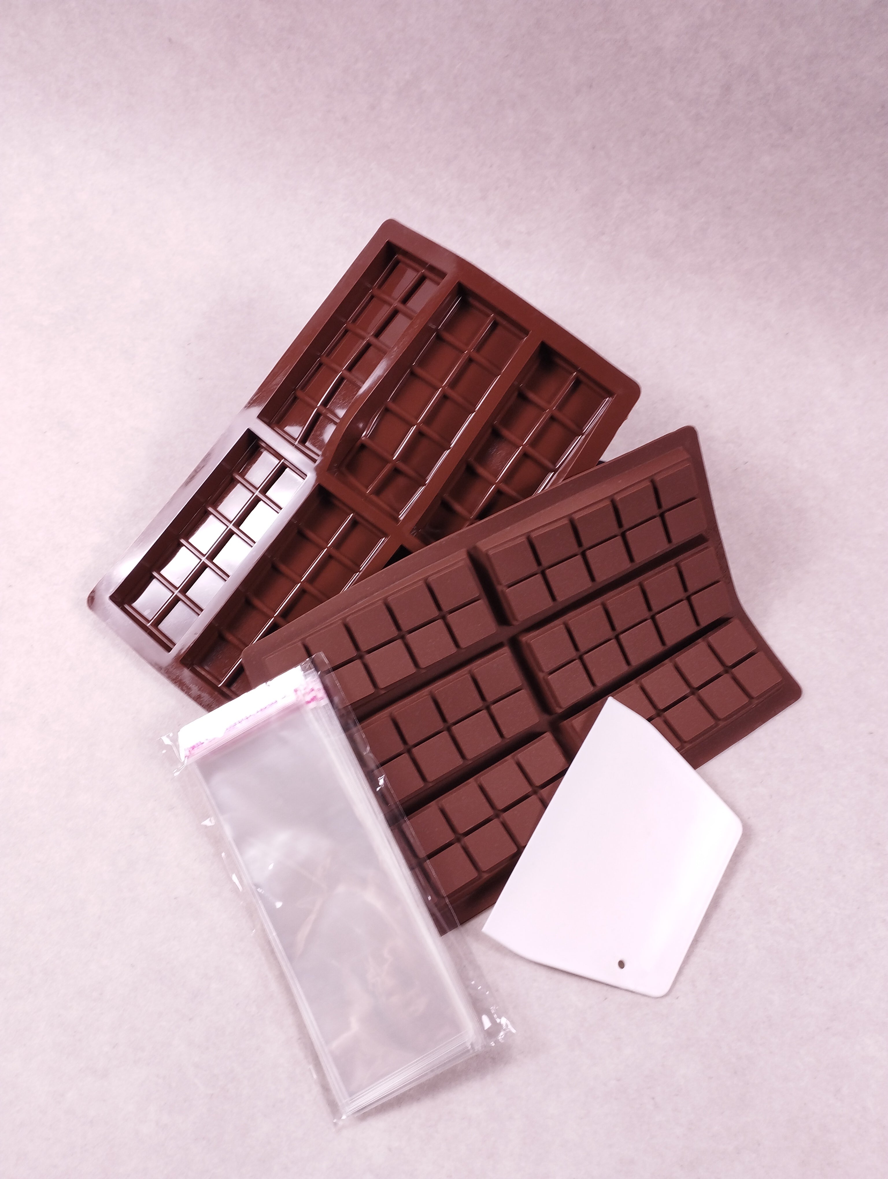 Kit moules chocolat silicone tablettes 12 cavités marron (V2)