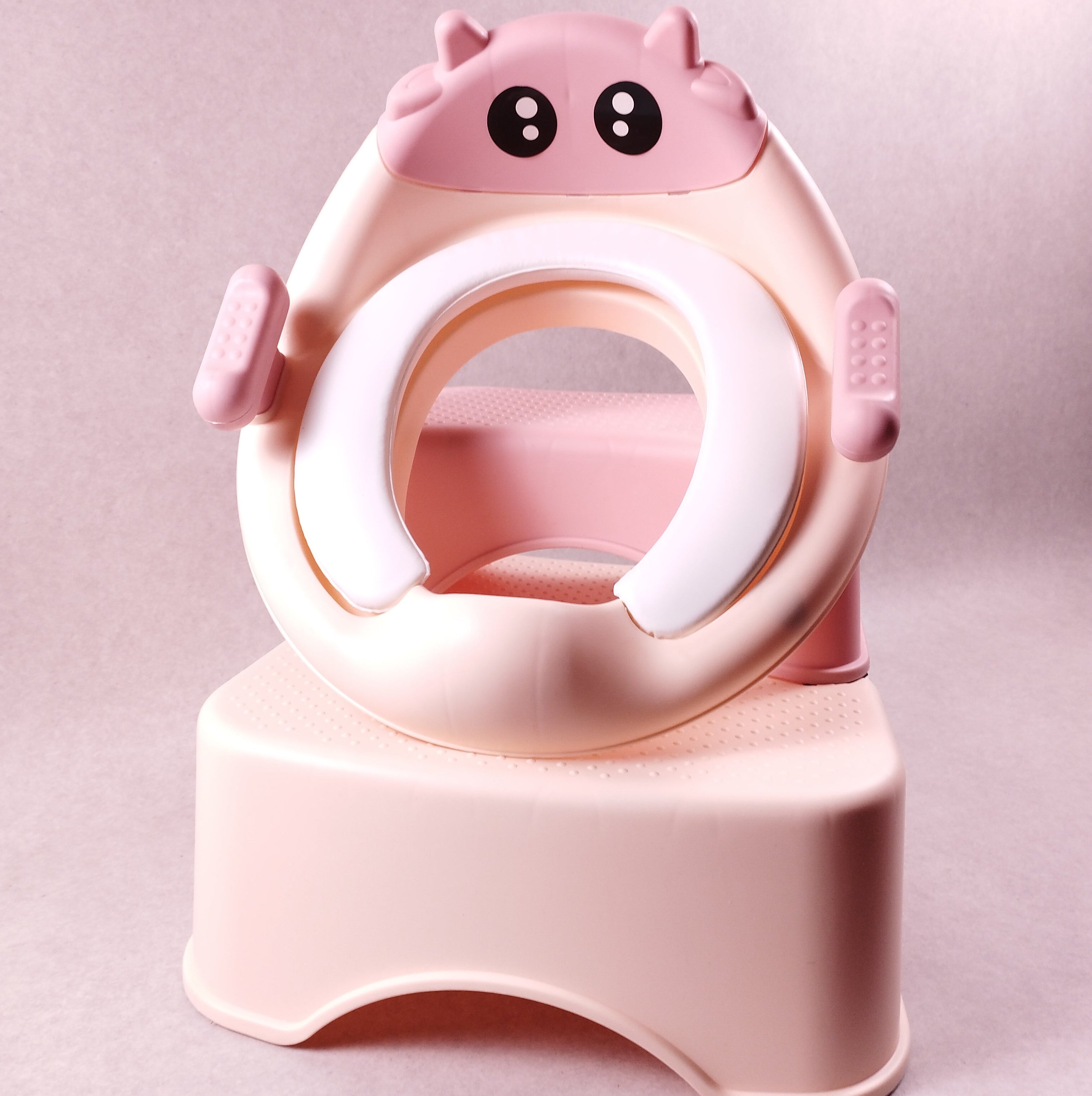 Réducteur de toilette enfant avec marchepied rose & abricot