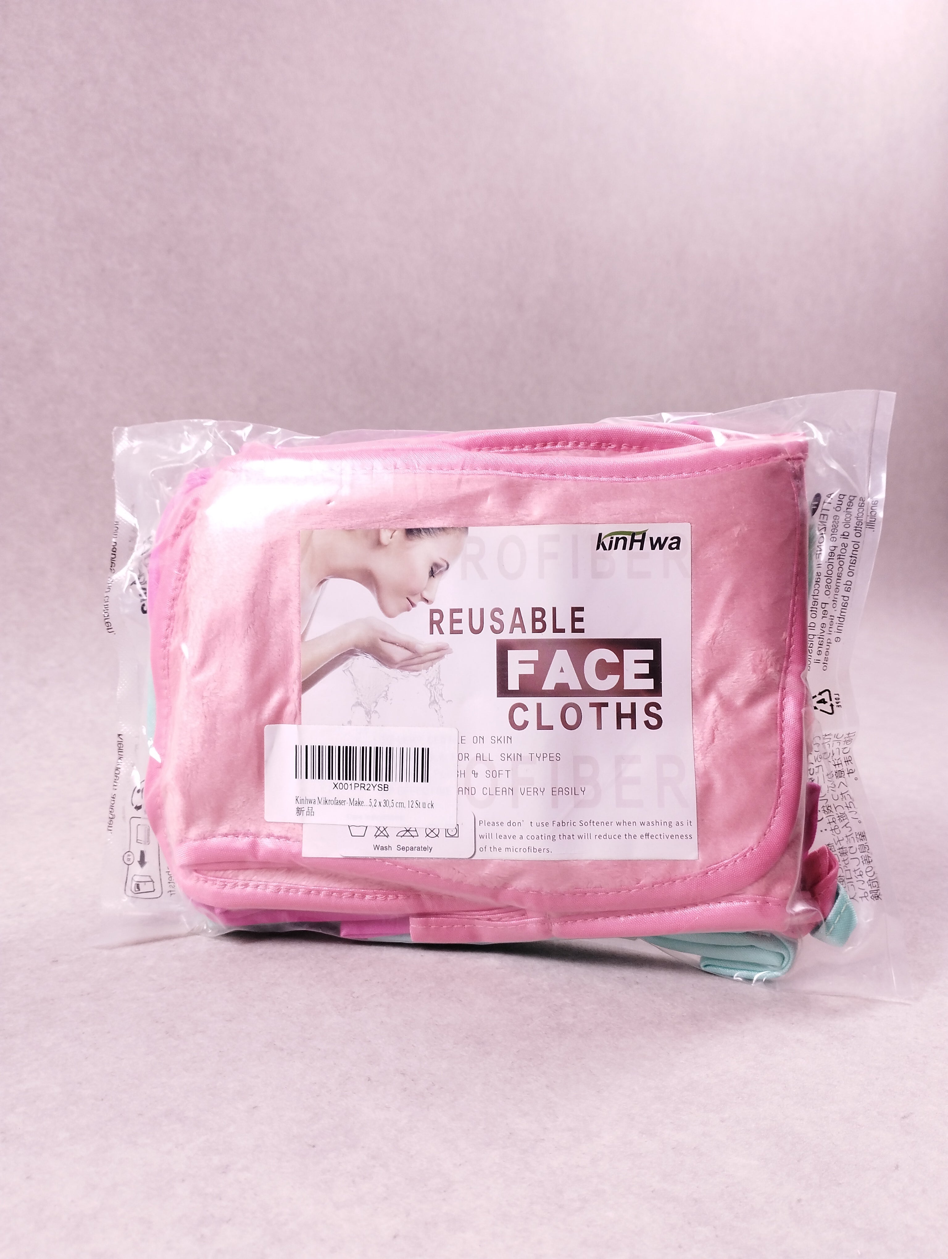 Lingettes visage microfibre KinHwa réutilisables 30,5 × 30,5 cm lot de 12