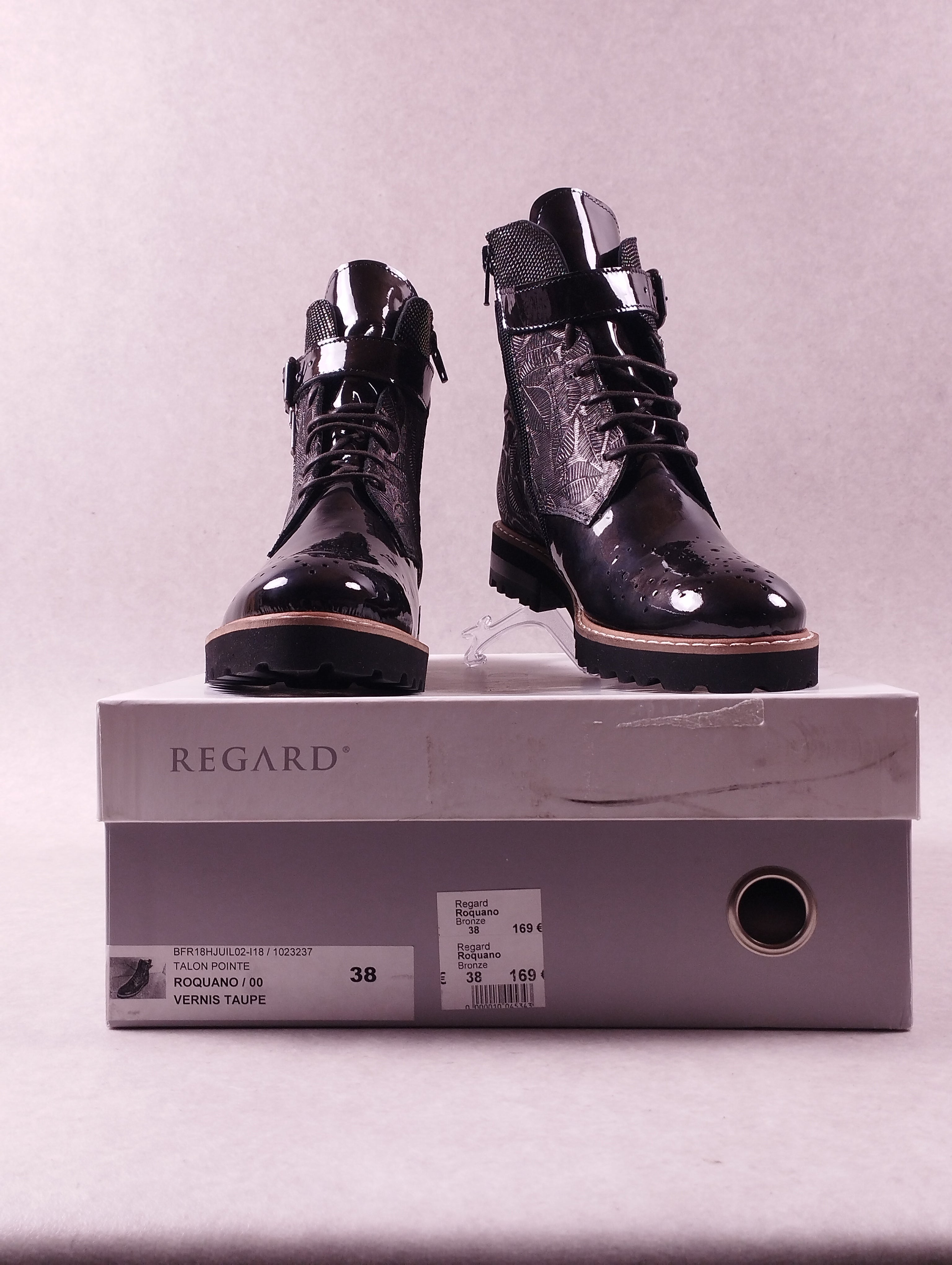 Boots femme Regard Roquano bronze vernis taupe Pointure 38