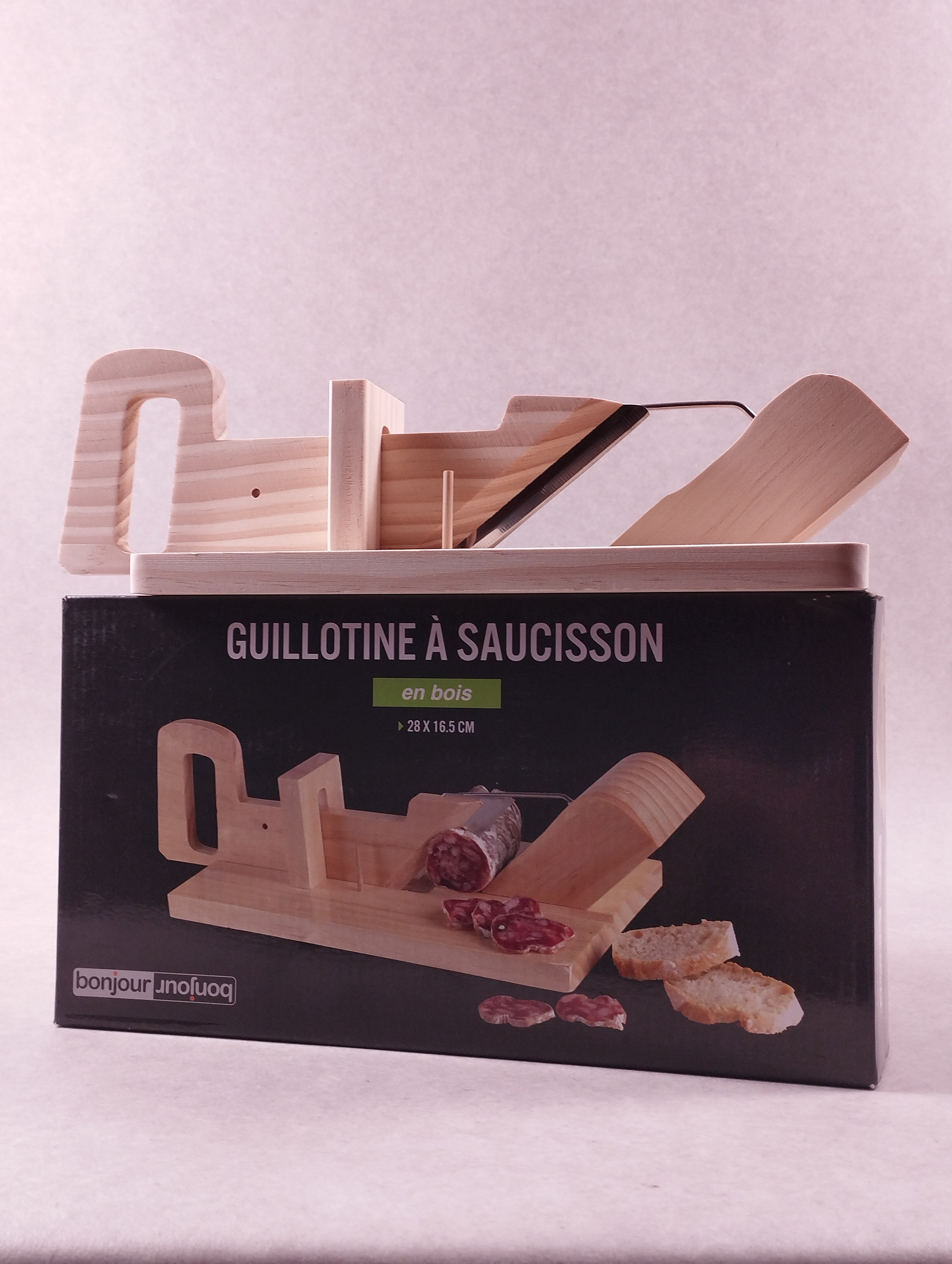 Guillotine à saucisson Bonjour bois lame inox 28 x 16,5 cm