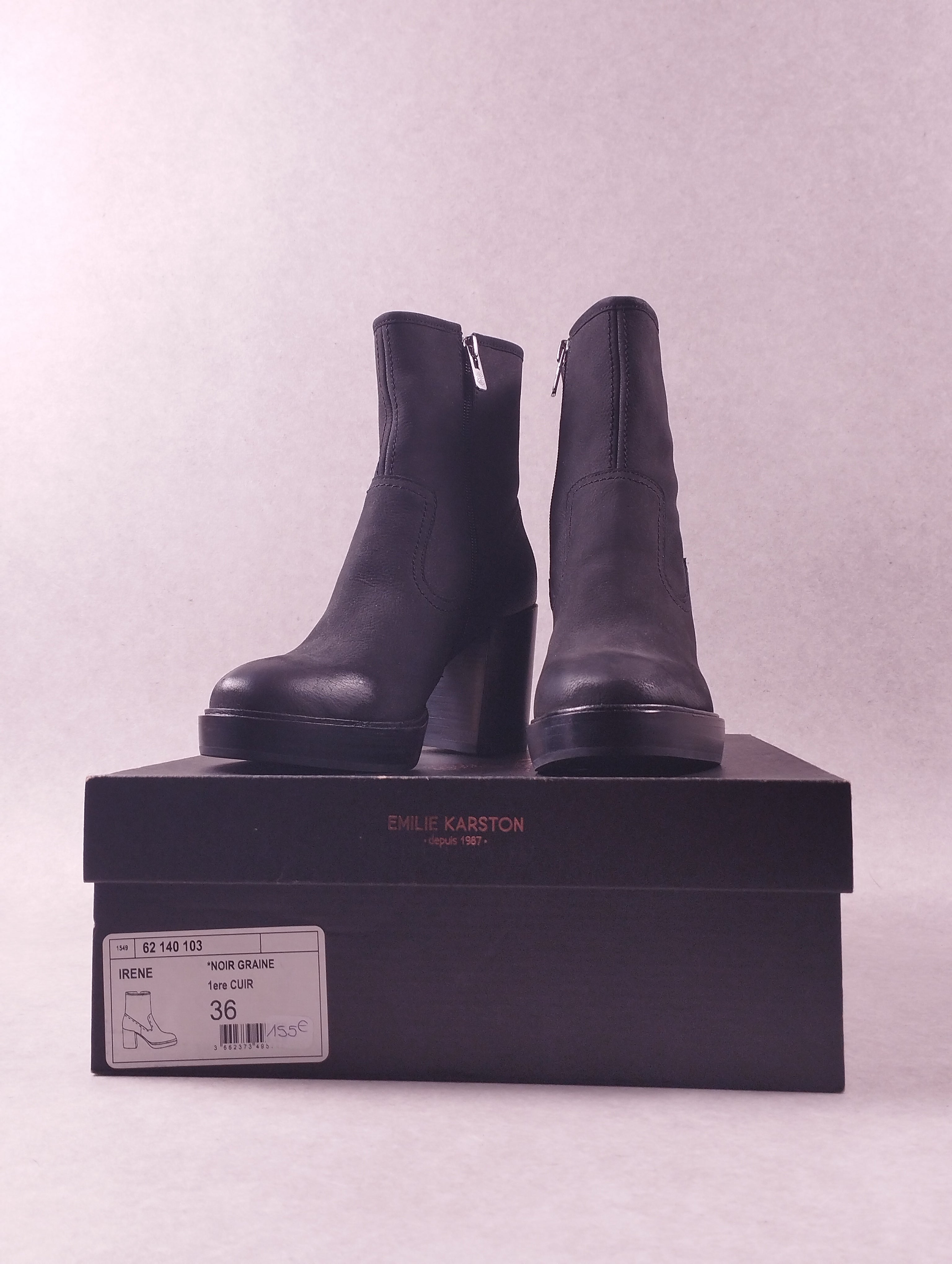 Boots femme Emilie Karston Irène noir grainé pointure 36