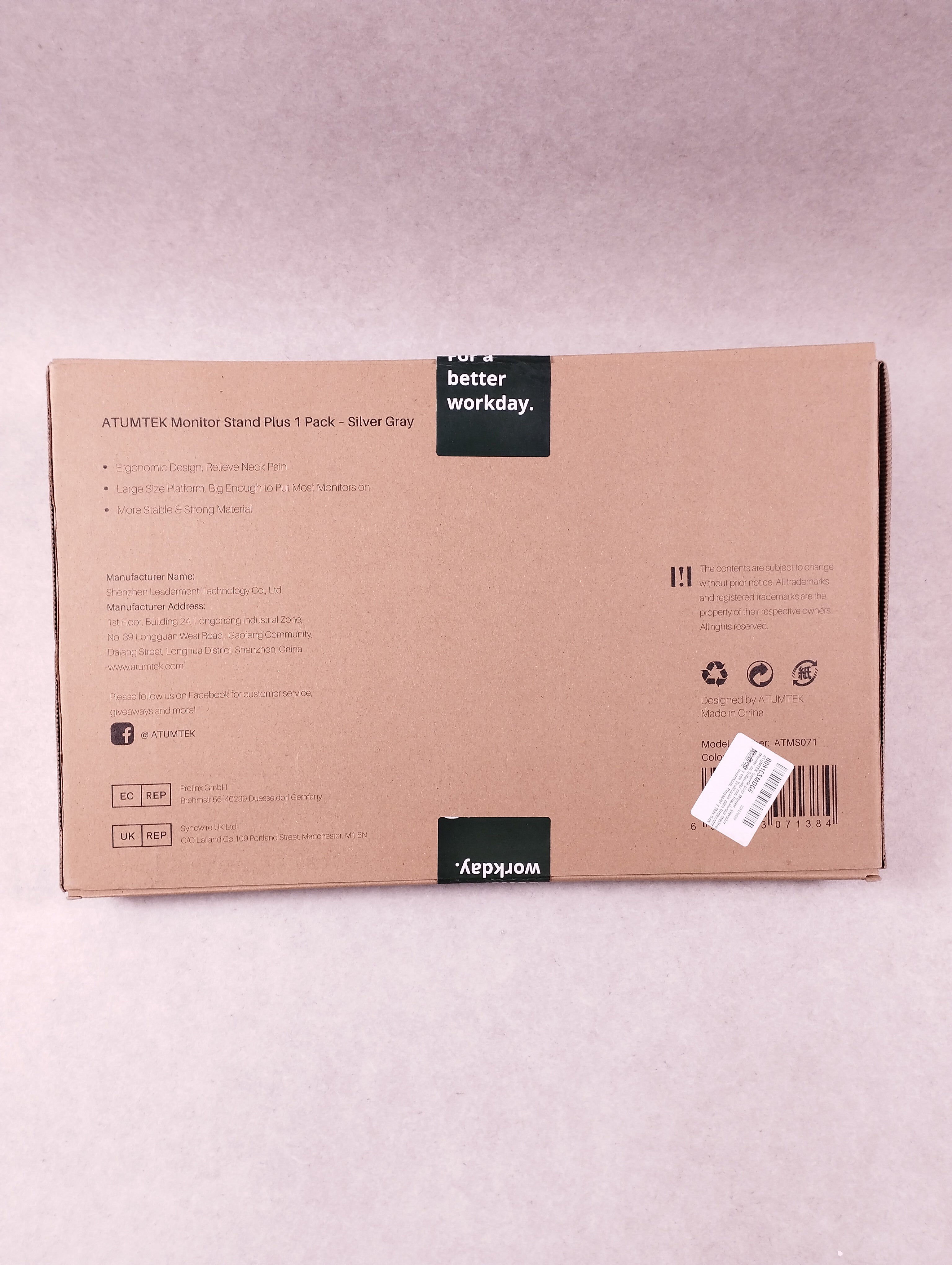 Support ordinateur portable Atumtek aluminium gris 43,5 cm