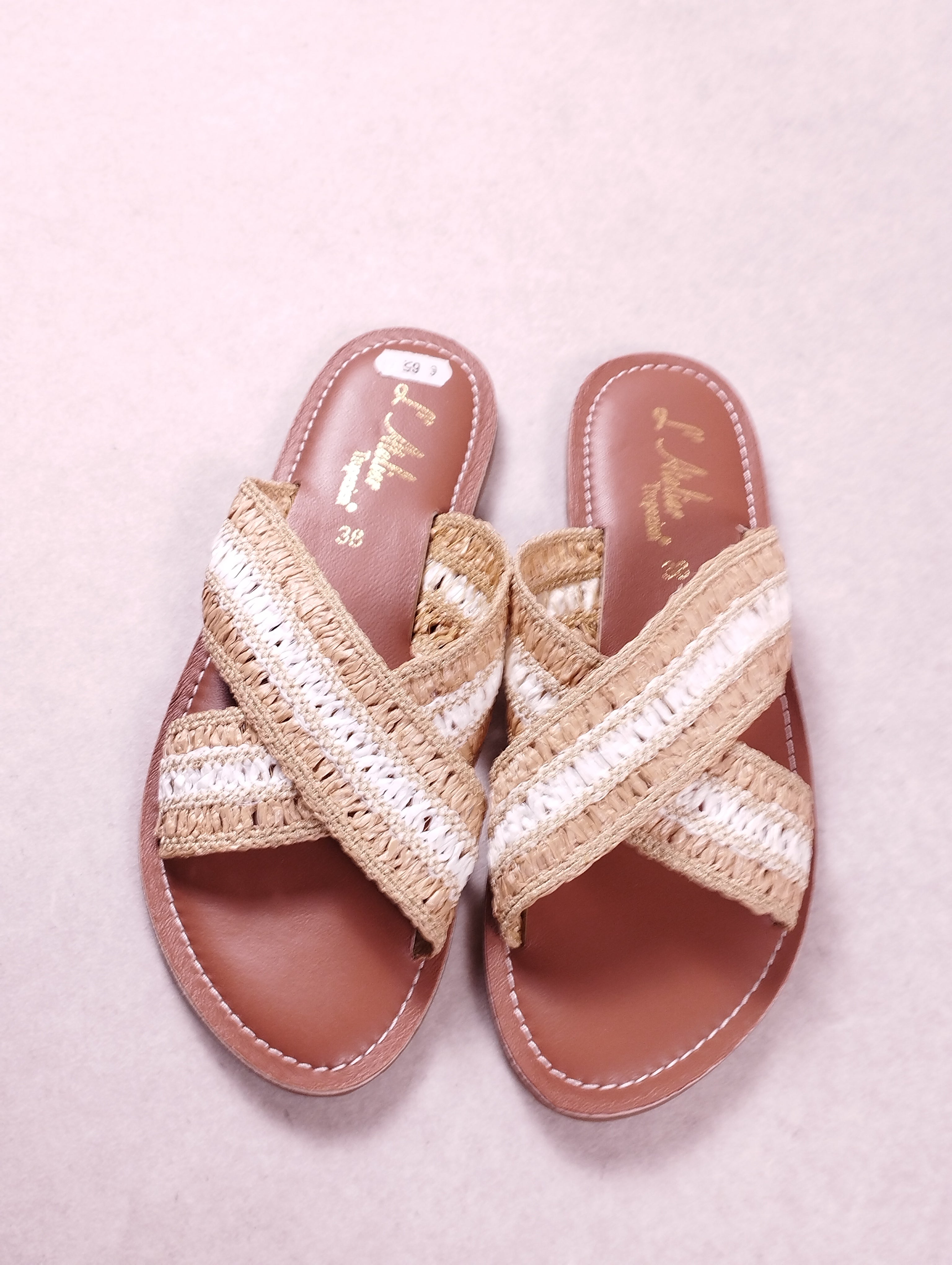 Mules femme L’Atelier Tropézien SH 408 rafia white multi Pointure 38