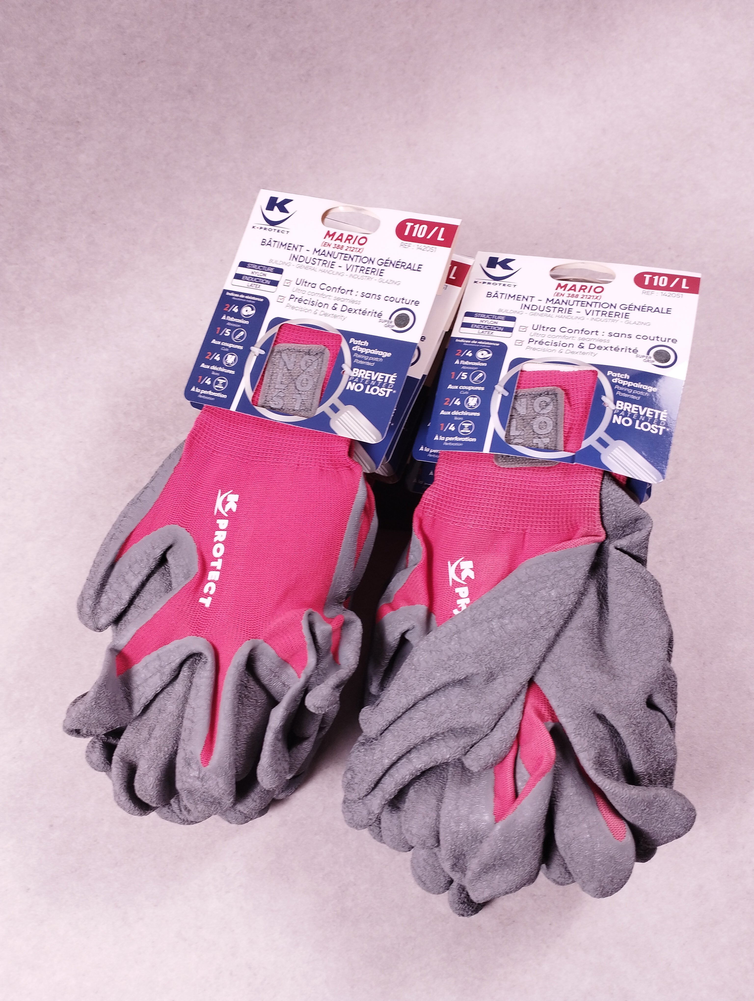 Lot de 10 paires de gants de protection K-Protect Mario rouge gris taille 10